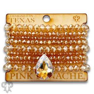 Faceted bead nine strand bracelet set, rhinestone teardrop charm