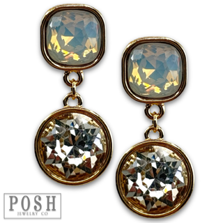 Round and square rhinestone dangle earring