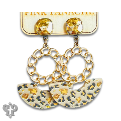 Leopard print and gold chain, Austrian crystal earring, last call
