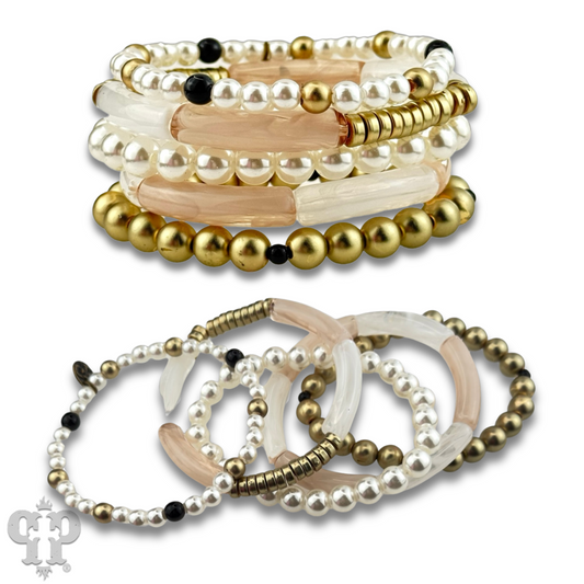 Gold and white bamboo tube bracelet set, last call
