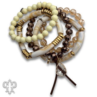 Brown bead mix bracelet and charm set - LC