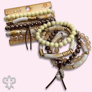 Brown bead mix bracelet and charm set - LC