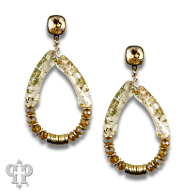 Cystal and disc bead diamond teardrop earring, Austrian crystal