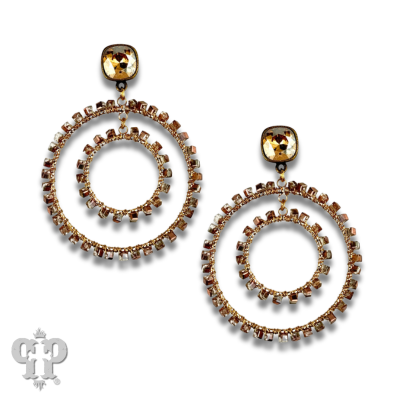 Rose gold bead wrapped circle earring, Austrian crystal