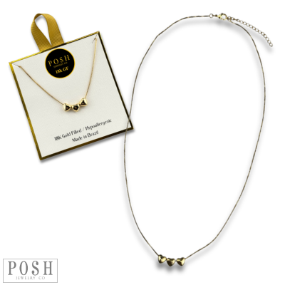 Puffed heart charm box chain necklace, 18k gold filled