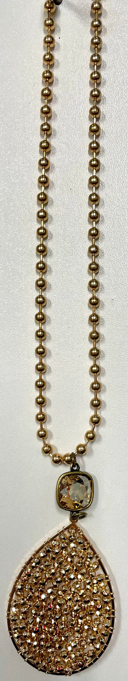 Gold woven bead teardrop necklace, last call