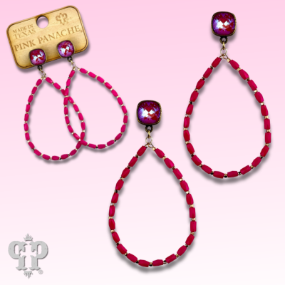 Fuchsia rice bead teardrop earring, Austrian crystal