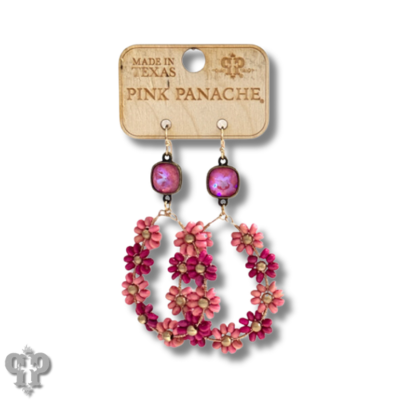 Pink flower bead teardrop earring, Austrian crystal