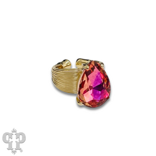 Faceted teardrop rhinestone adjustable ring