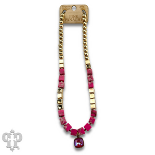 Fuchsia square bead necklace, Austrian crystal