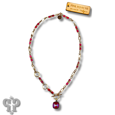 Fuchsia bead necklace, Austrian crystal