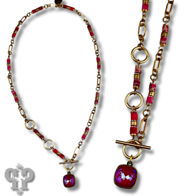 Fuchsia bead necklace, Austrian crystal