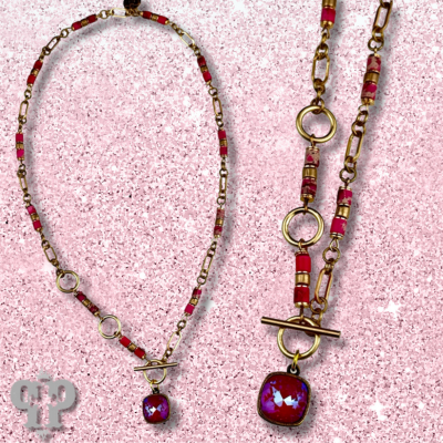 Fuchsia bead necklace, Austrian crystal