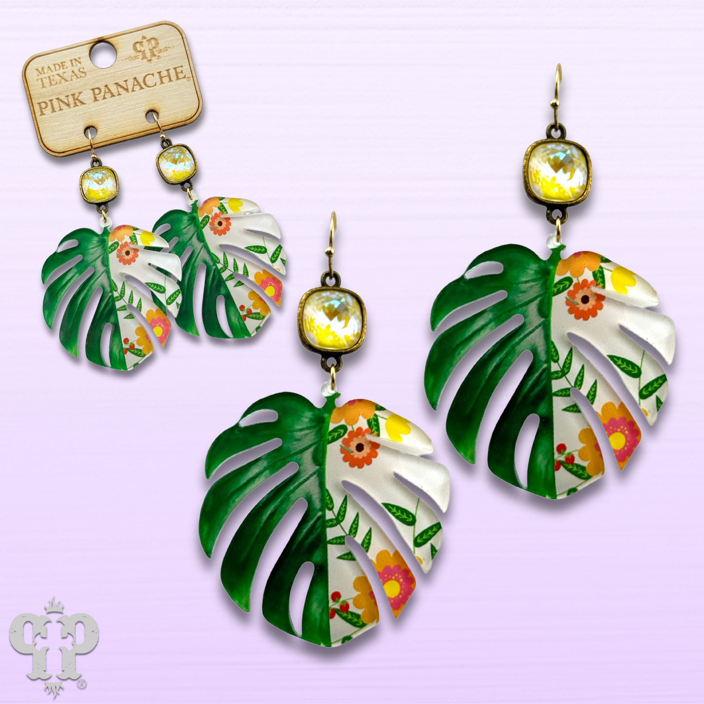 Green leaf, Austrian crystal earring, last call