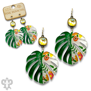 Green leaf earring with Austrian crystal