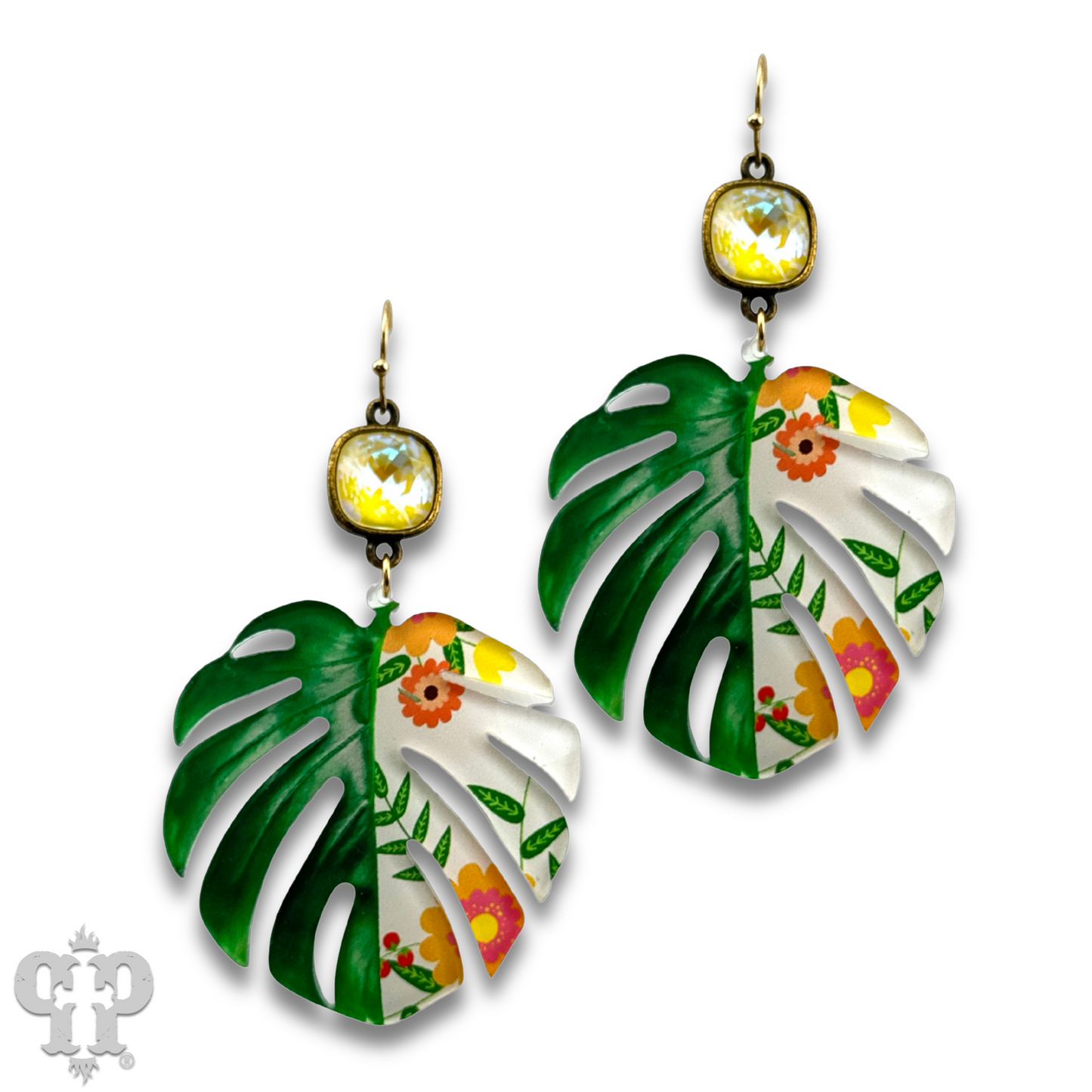 Green leaf, Austrian crystal earring, last call