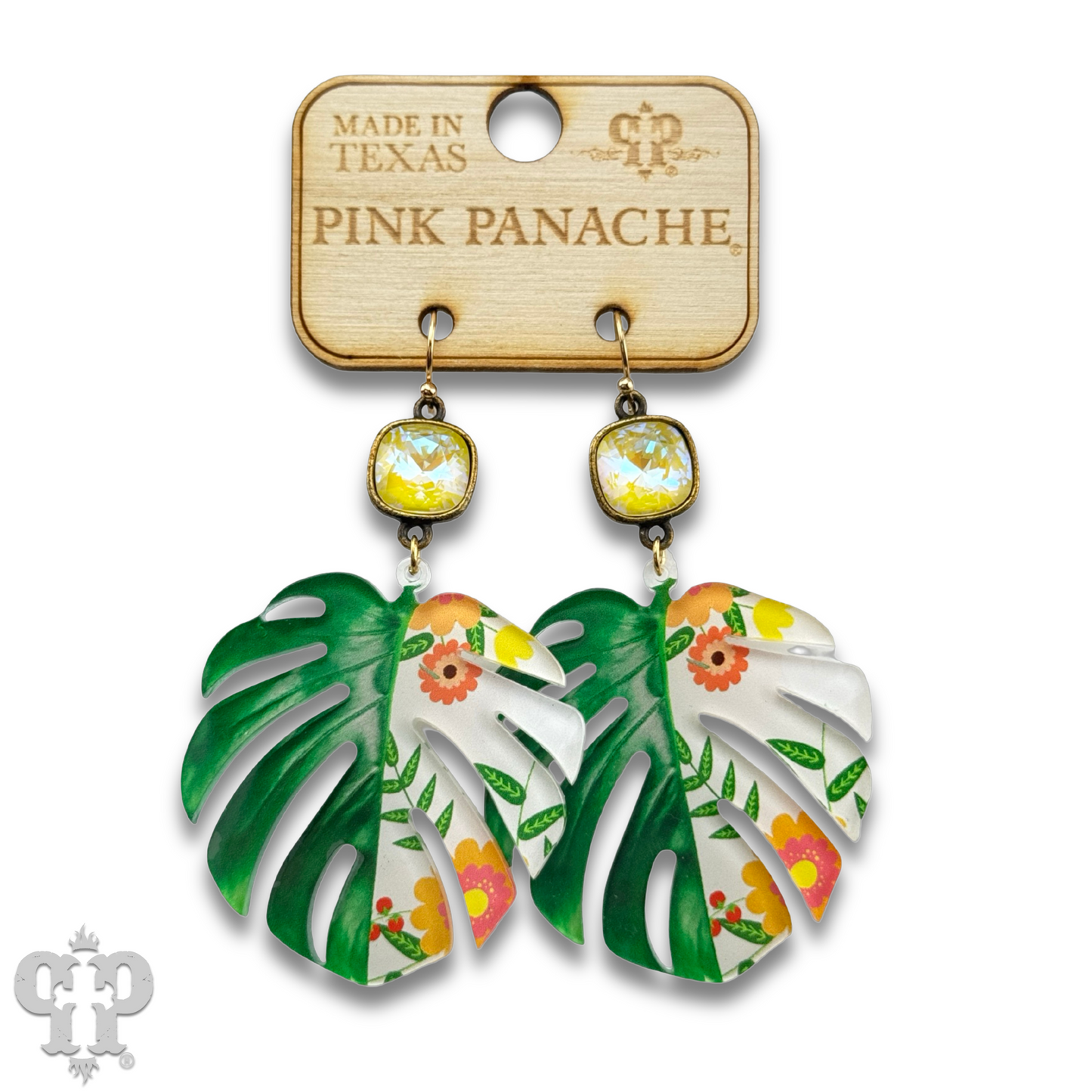 Green leaf, Austrian crystal earring, last call