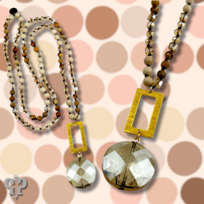 Mixed brown bead knotted pendant necklace, last call