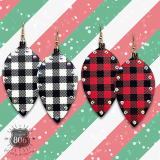 Embellished buffalo plaid print drop earring