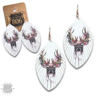 Reindeer print leather earring
