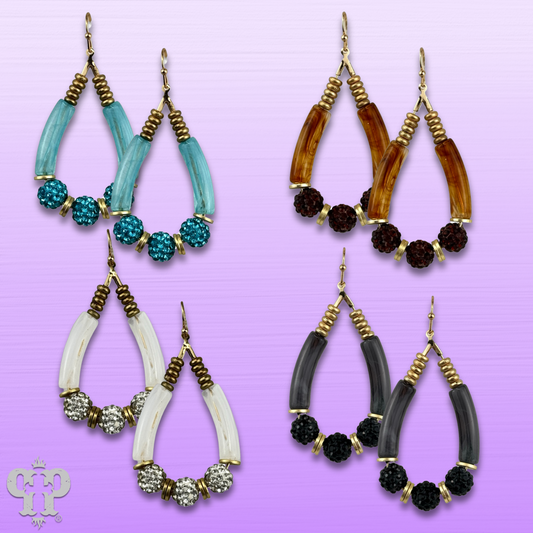 Bamboo tube and pave rhinestone earring, last call