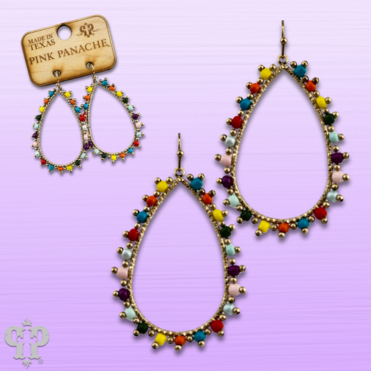 Multi-color bead wrapped teardroop earring, last call