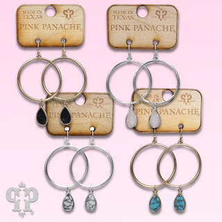 Teardrop charm on matte finish circle earring, last call