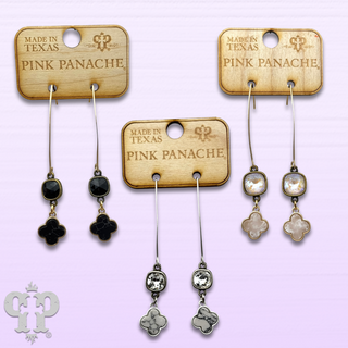 Petite clover charm long earring with Austrian crystal, last call