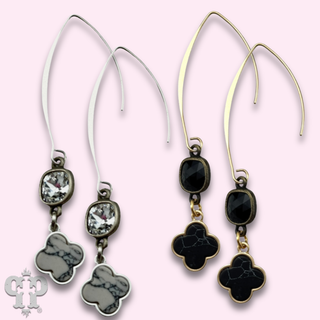 Petite clover charm long earring with Austrian crystal - last call