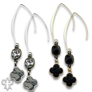 Petite clover charm long earring with Austrian crystal - last call