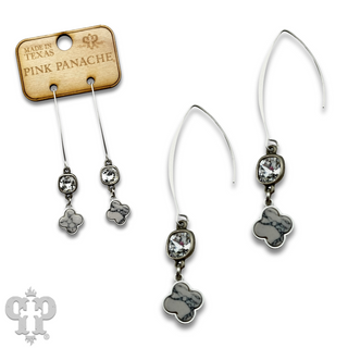 Petite clover charm long earring with Austrian crystal