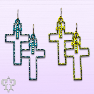 Double rhinestone cross earring