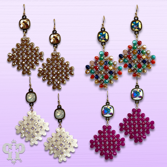 Faceted bead diamond shape earring with Austrian crystal