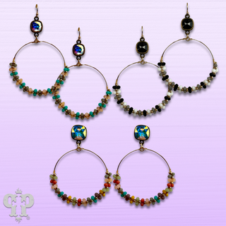 Seed bead wrapped circle earring with Austrian crystal