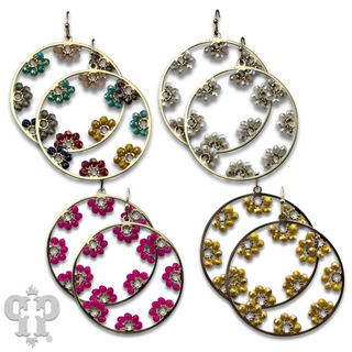 Flower bead and circle earring with Austrian crystal