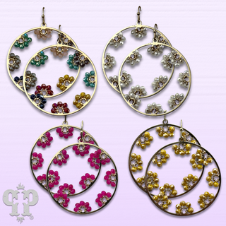 Flower bead and circle earring with Austrian crystal