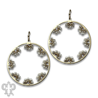 Flower bead and circle earring with Austrian crystal