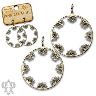 Flower bead and circle earring with Austrian crystal
