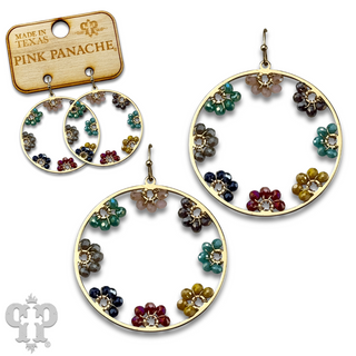 Flower bead and circle earring with Austrian crystal