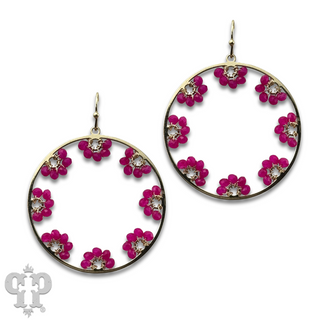 Flower bead and circle earring with Austrian crystal