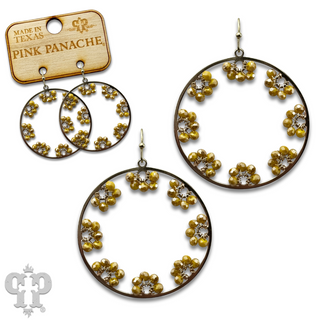 Flower bead and circle earring with Austrian crystal