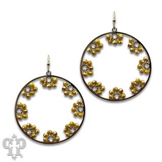 Flower bead and circle earring with Austrian crystal