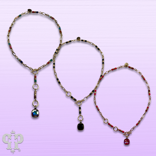 Cylinder stone linked bead with toggle closure and Austrian crystal necklace