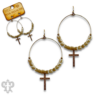 Square crystal bead earring with small gold cross charm, last call