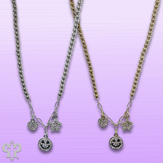 Rhinestone happy charm chain necklace, last call