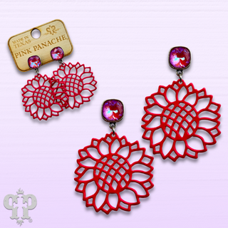 Laser cut flower earring with Austrian crystal, last call
