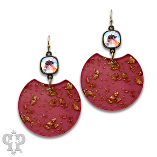 Acrylic disc earring with gold flecks and Austrian crystal