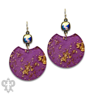 Acrylic disc earring with gold flecks and Austrian crystal