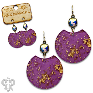 Acrylic disc earring with gold flecks and Austrian crystal