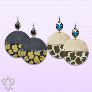 Linked animal print circle earring with Austrian crystal